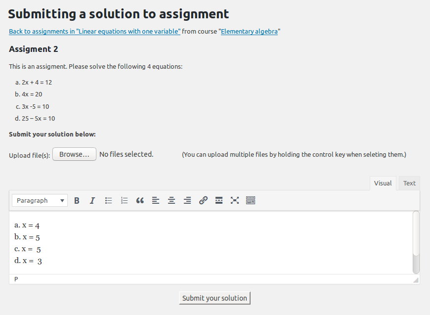 Submitting a solution to assignment