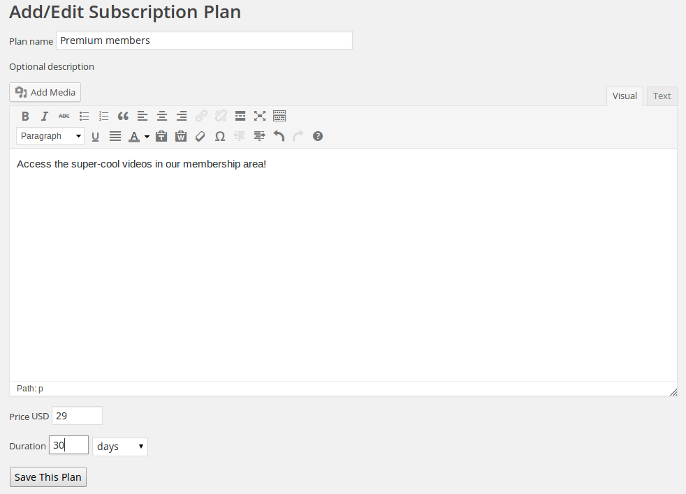 Create subscription plan