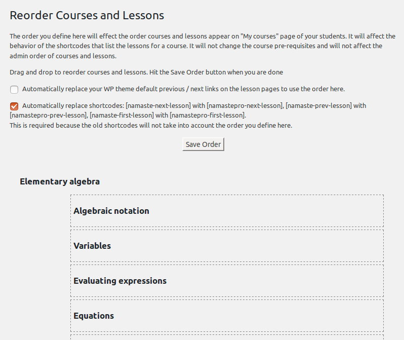 Reorder courses and lessons